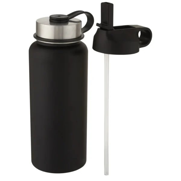 Bouteille de sport isotherme Supra 1 l avec couche de cuivre et 2 couvercles – Noir