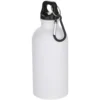 Bouteille d’eau Oregon de 400 ml à simple paroi avec finition MATE, en acier inoxydable recyclé certifié RCS avec mousqueton – Blanc