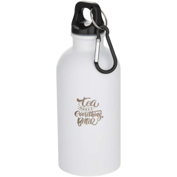 Bouteille d’eau Oregon de 400 ml à simple paroi avec finition MATE, en acier inoxydable recyclé certifié RCS avec mousqueton