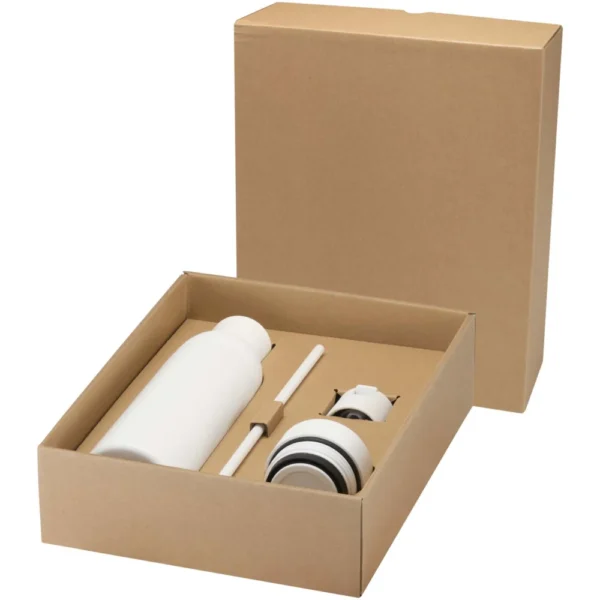Bouteille d’eau Illuminate de 650 ml en acier inoxydable recyclé à double paroi RCS avec couvercle 3 pièces – Blanc