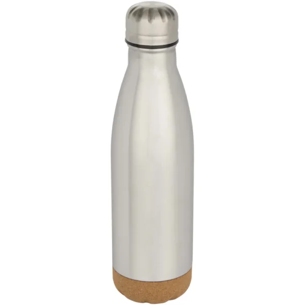 Bouteille d’eau Cove de 500 ml en acier inoxydable isolée sous vide et à double paroi avec détails en liège – Argent mat