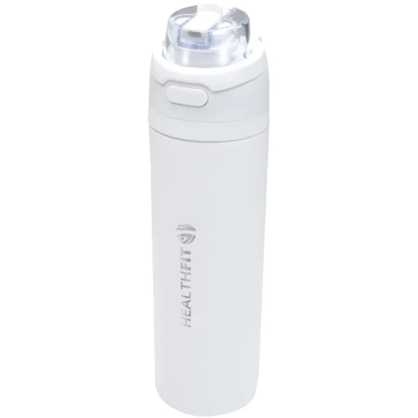 Bouteille d'eau Theron 800 ml en acier inoxydable à simple paroi recyclé RCS, avec bouchon à double fonction et paille rabatt