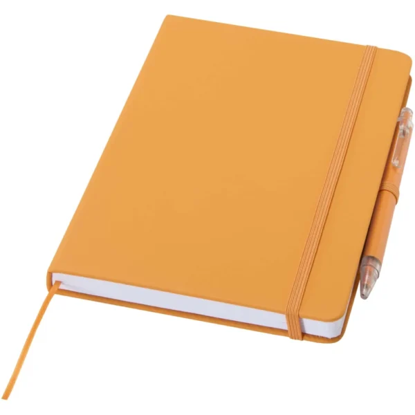 Ensemble comprenant un cahier en papier recyclé Spectrum A5 et un stylo à bille – Orange