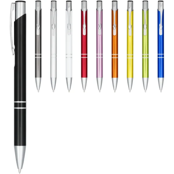 Stylo bille rétractable en aluminium anodisé Moneta (encre noire) – Bleu