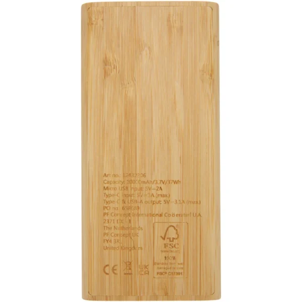 Batterie de secours Tulda de 10,000 mAh en bambou