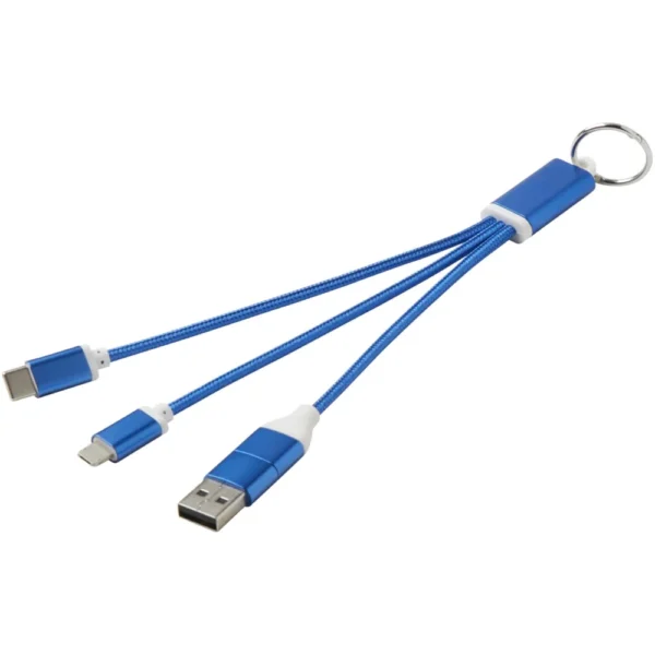 Câble de charge 4-en-1 Metal en aluminium recyclé avec porte-clés – Bleu royal