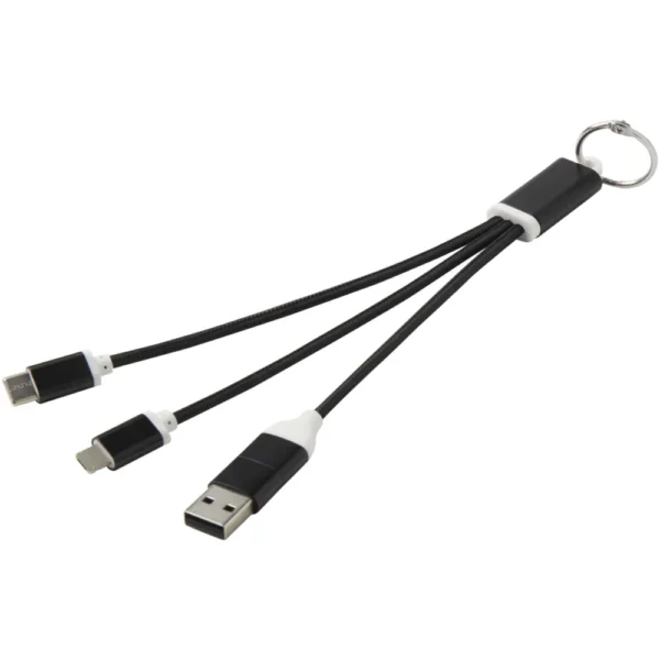 Câble de charge 4-en-1 Metal en aluminium recyclé avec porte-clés – Noir
