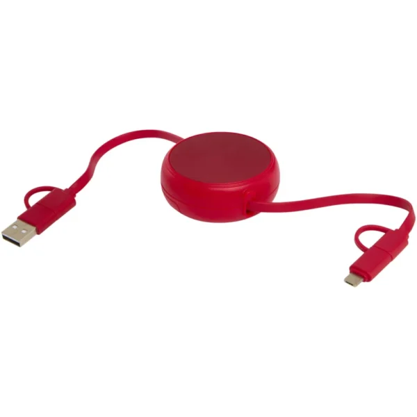 Câble rétractable 5 en 1 Alasia de 100 cm en plastique recyclé et aluminium pour la synchronisation des données et la charge Câble rétractable 5 en 1 Alasia de 100 cm en plastique recyclé et aluminium pour la synchronisation des données et la charge