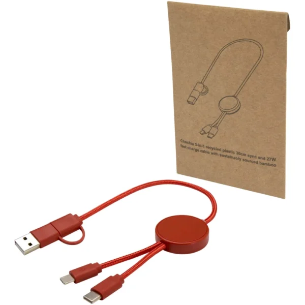 Câble 5 en 1 Citala en plastique recyclé de 30 cm pour la synchronisation des données et la charge rapide de 27 W – Brique
