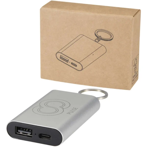 Batterie de secours Arcturus en aluminium recyclé de 2 000 mAh avec porte-clés