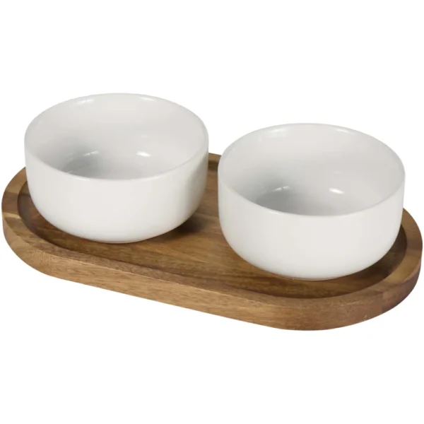 Ensemble plateau en bois et bols de service en céramique Noa – Blanc