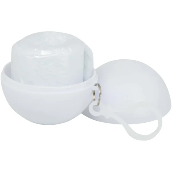Poncho anti-brouillard dans un étui rond en plastique avec mousqueton – Blanc