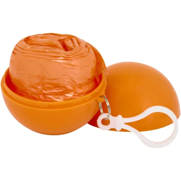 Poncho anti-brouillard dans un étui rond en plastique avec mousqueton – Orange